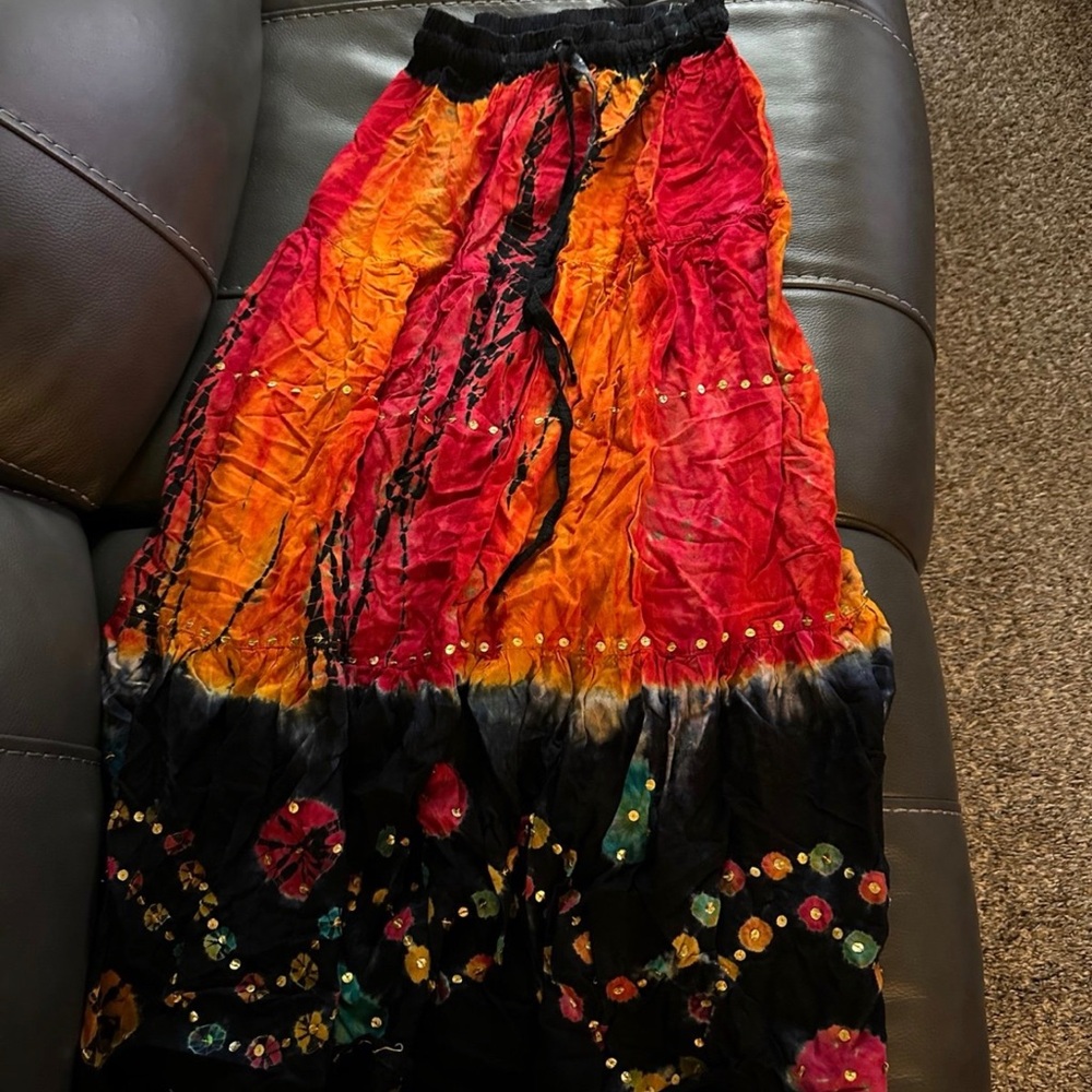 HANDMADE LONG SKIRT TYE DYE WITH SEQUINS SIZE SMALL ELASTIC WAIST